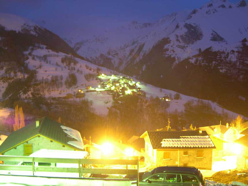 view from chalet by night